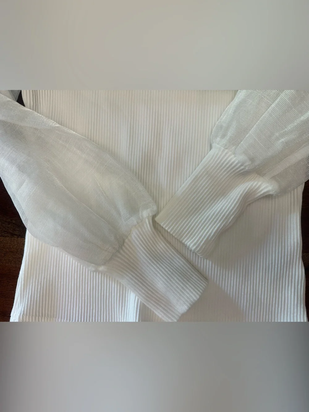 Anthropologie Dolan White Organza Puff-Sleeve Ribbed Top